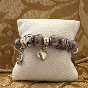 “Pandora” Elegant Silver and Pink Charm Bracelet